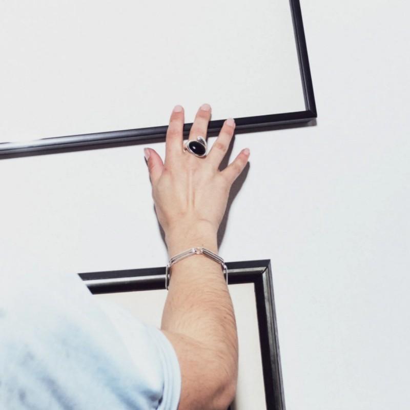 Retro Cold Style High-End Metal Inlaid Black Agate Ring Niche Design Irregular Trendy Fashion Ring