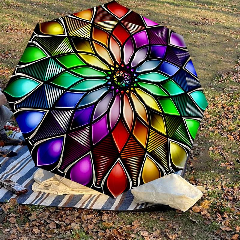 1PC mandala colorful Umbrella-8-Rib Reinforced, Automatic Open, Lightweight & Durable, Cute Fashion Accessory for Outdoor, Beach, or Casual Use, Beach