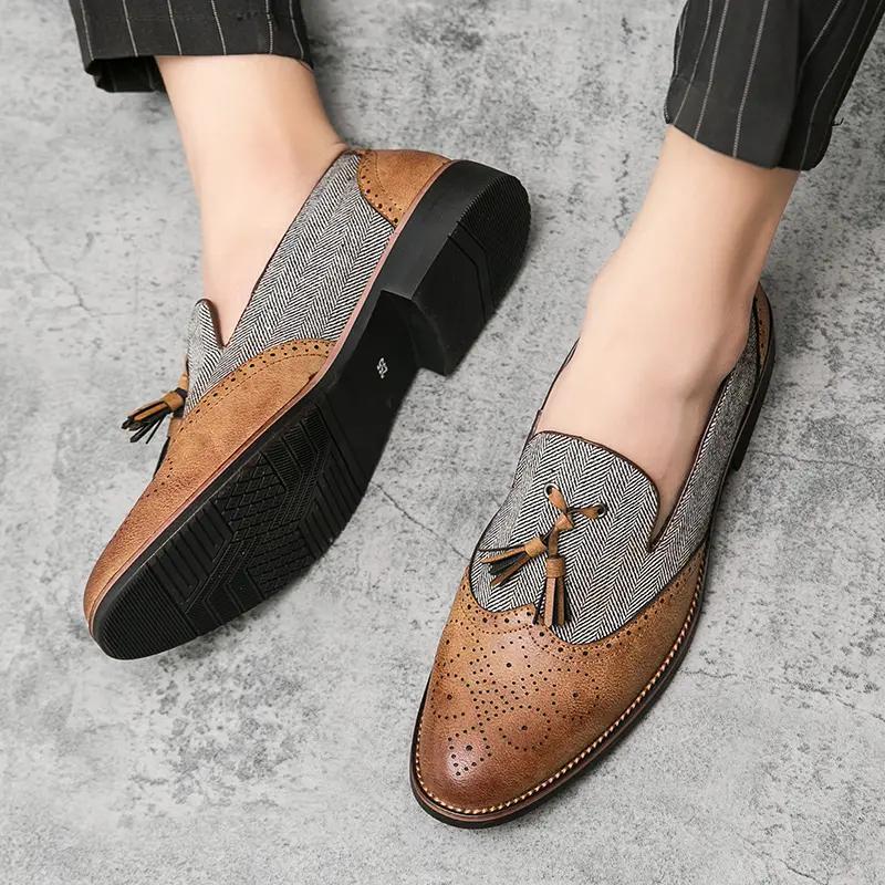 Muži Mokasíny Hnědé Šaty Boty se špičkou křídel Řízení Neformální Stylové Formální Kožené Plesové blejzry Taneční boty pro muže