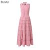ZANZEA Damen Freizeit Rundhals Sommer Ärmellos Elegant Langes Kleid