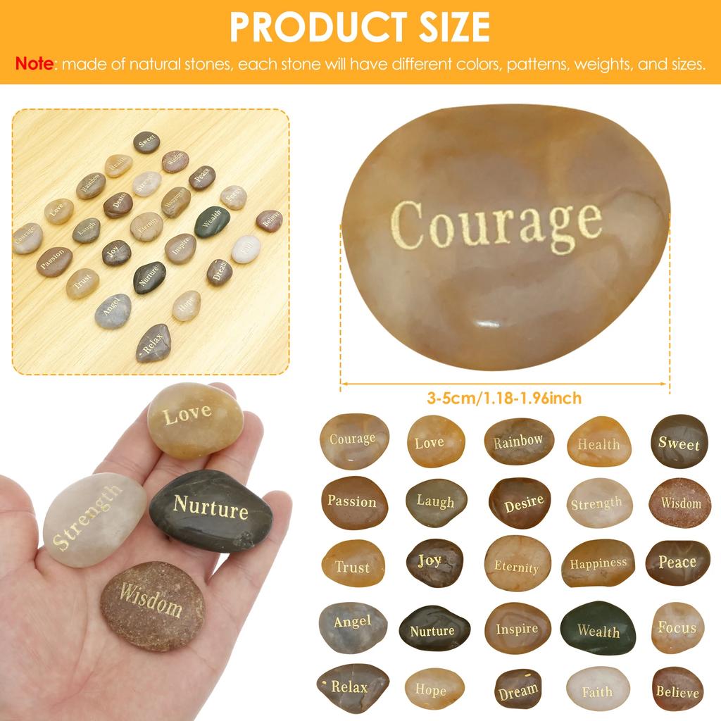 25/50Pcs Natural Engraved Pebble Crystal Agate Engraving Inspirational Letters for Garden Decor Fish Tanks Air Plant Home Decor