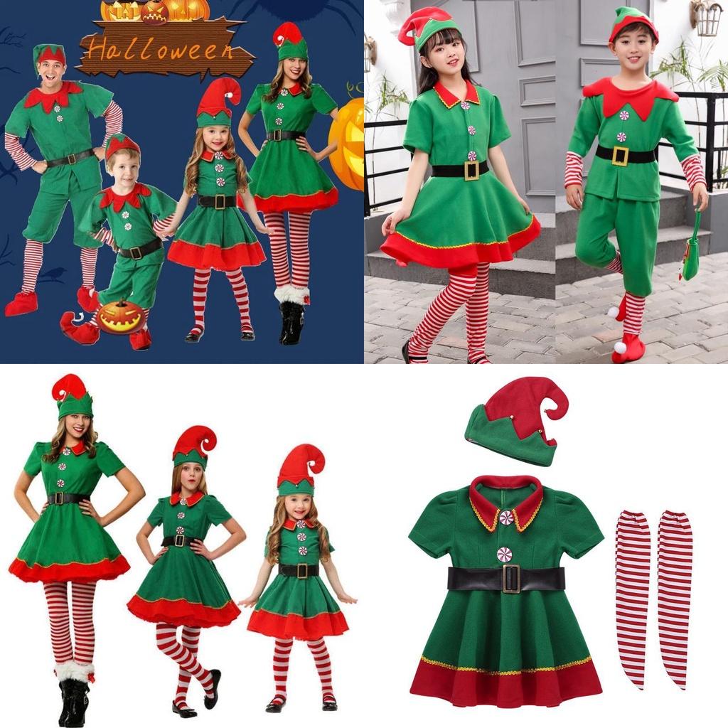 Festive Green Elf Santa Claus Costume For Adults And Kids Perfect For Family Christmas Celebrations
