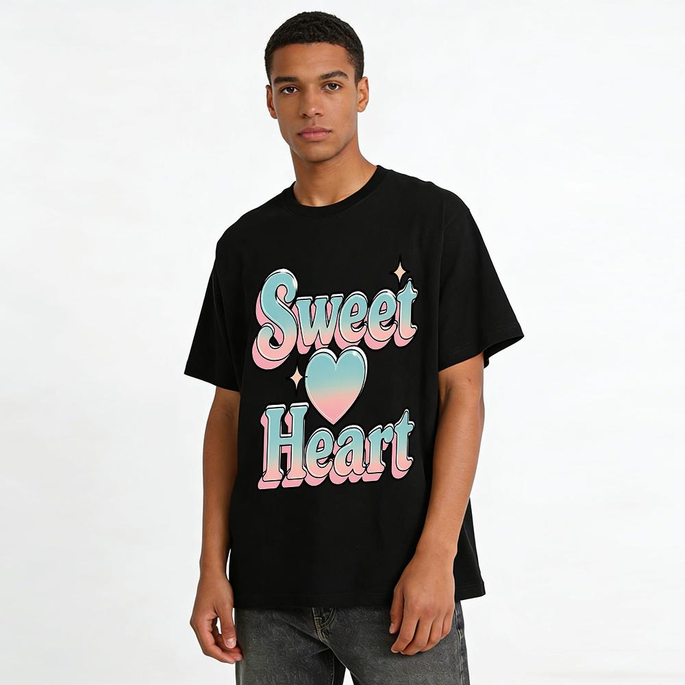 Sweet Heart Gradient Print Casual T-Shirt Women Y2K Style Loose Fit Short Sleeve Top for Daily Wear Pure cotton T-shirt
