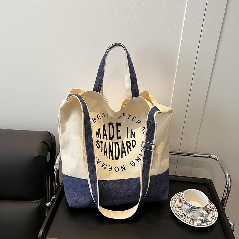 

Вместительная портативная сумка-тоут для студенток колледжа на занятия, нишевый дизайн литературы и искусства, повседневная сумка-кроссбоди для поездок на работу синий