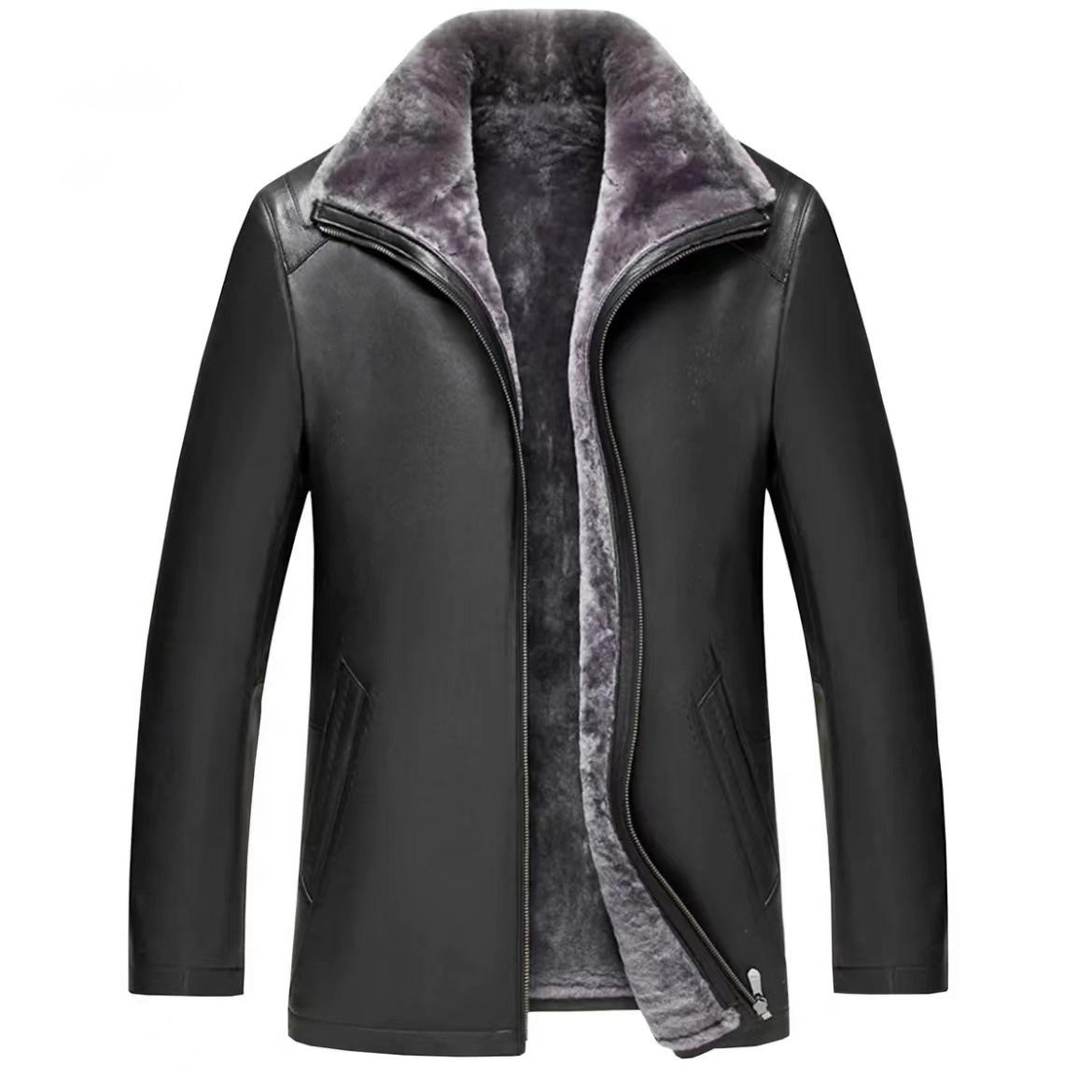 

Autumn New Fur One-piece Retro Men s Leather Jacket Leather Jacket Dad Casual Velvet Thickened Jacket Trendy Brand Men 52