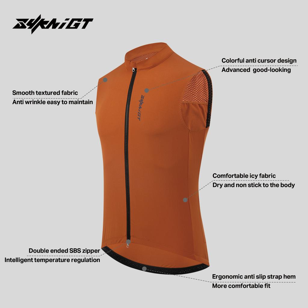 ZYKNIGT Cycling Vest, Unisex Cycling Jacket Windproof and Waterproof Cycling Jersey Double Zipper Sleeveless Cycling Top
