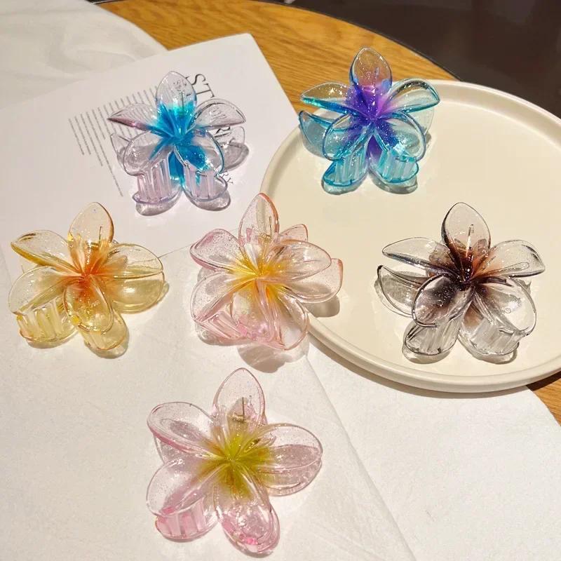 Fashion Sparkling Flower Claw Clip for Women Transparent Sweet Ponytail Shark Clip Versatile Girl Hair Accessories