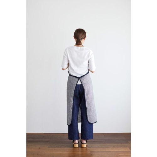 fog linen work Linen Piping Apron, Black and White Houndstooth, LKA117-BKCHE