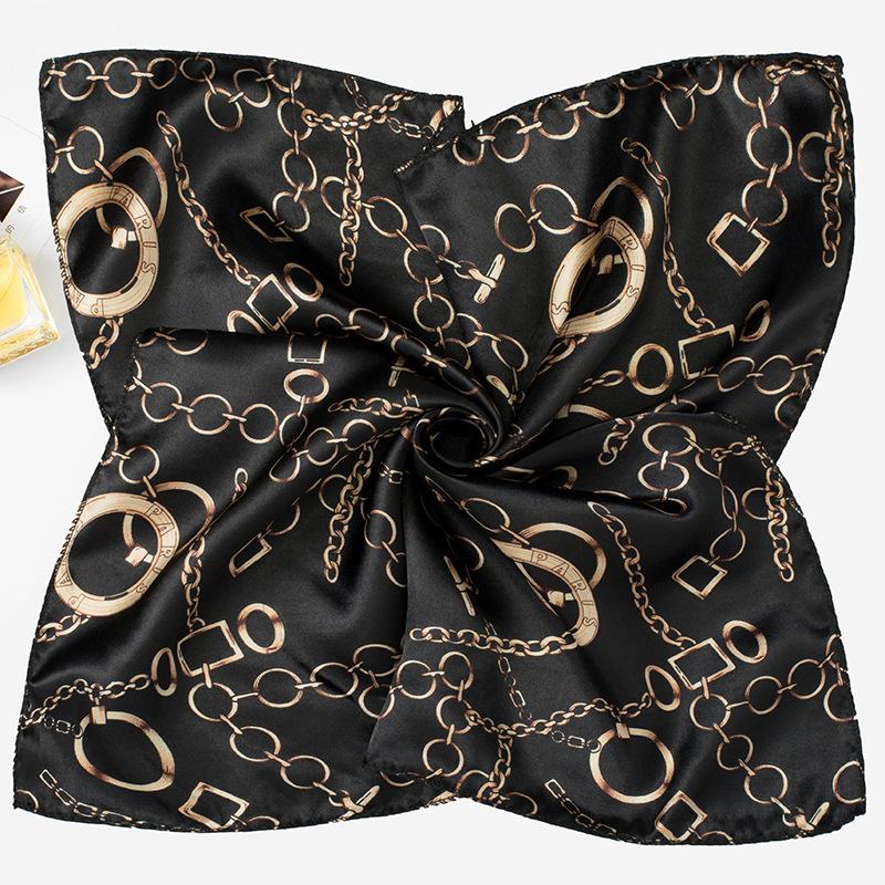 Light Luxury 50Cm Small Square Scarf Chain Printed Silk Scarf Women'S Thin Neck Protection Scarf Cheap Silk Scarf Gift