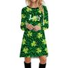 Irish Shamrock Digital Print Long Sleeve Dress - Round Neck, European & American Style