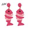 Raffia Earrings 1 Pair Boho for Women, Handmade Rattan Fish Shape Summer Vacation Jewelry Earrings, Bohemian Straw Drop Dangle Tropical Beach