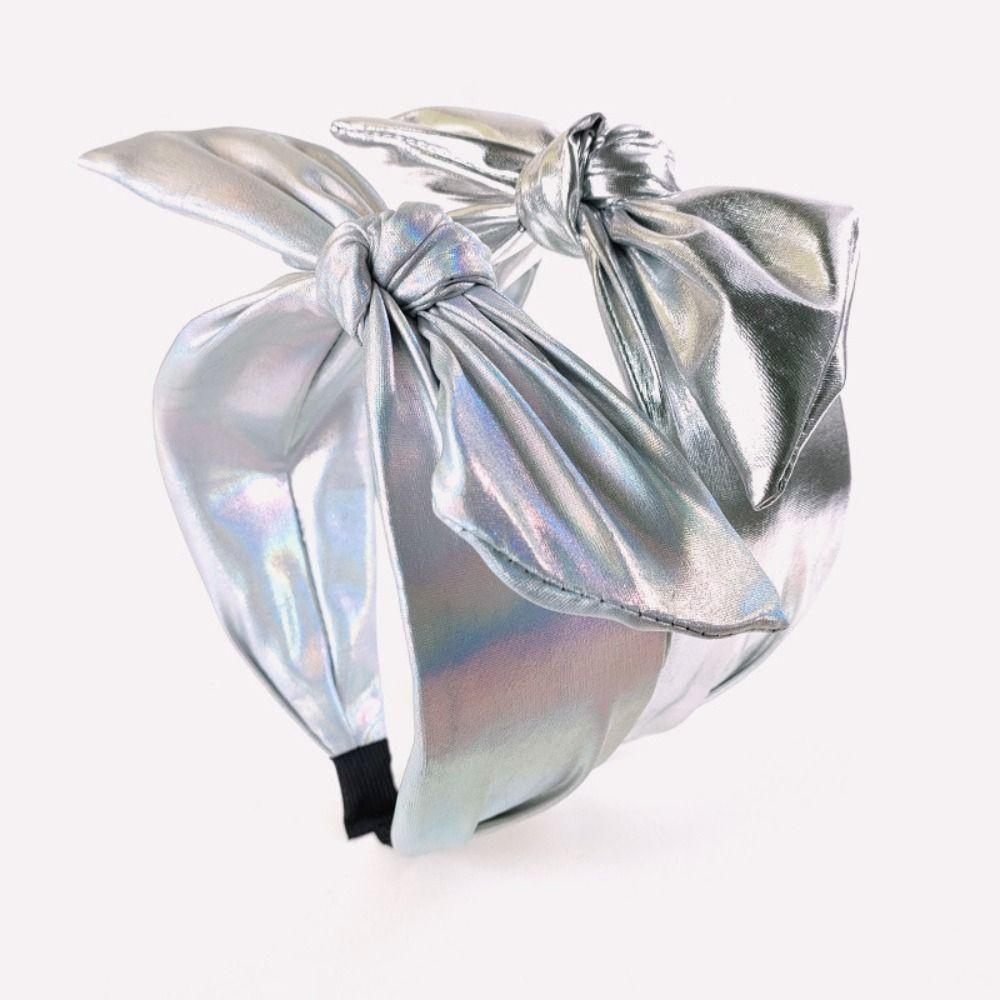 Metallic Wide Top Knot Hair Hoop Shiny Holographic Metallic Bow Headband Hair Accessory For Women