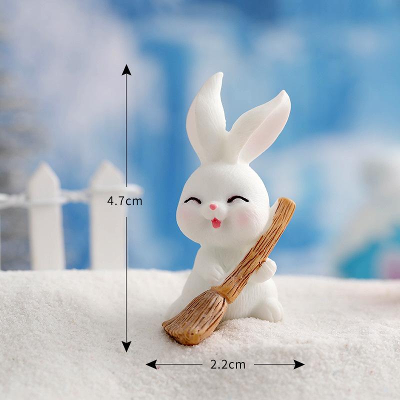 Micro-landscape Cute Little Rabbit Winter Snow Scene Snowman Decorative Accessories Car Carrying Small Ornaments