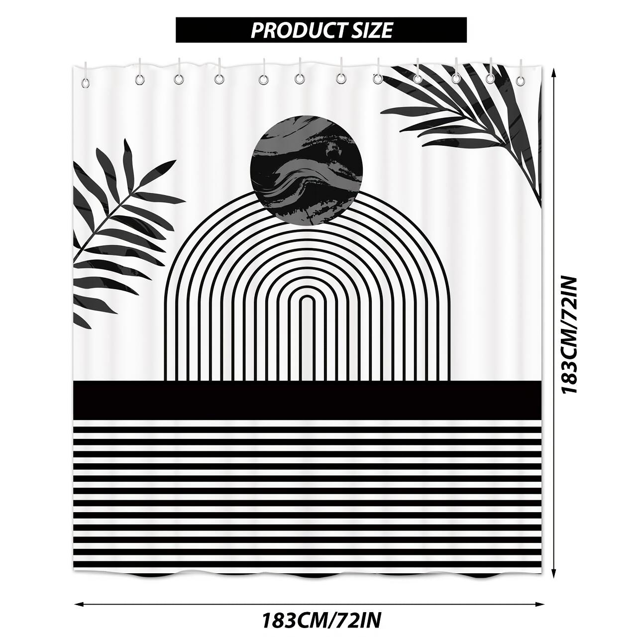 

Black And White Boho Shower Curtain Sets, Modern Leaves Design - Waterproof Polyester, Rustic Bathroom Decor With 12 Hooks W90xH180cm