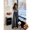 Samtige Verdickte Weitbeinige Jeans: Damen High-Waist Retro Birnenform Hose für Herbst/Winter 2025