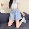 Vertical Striped Drawstring Letter Embroidered Wide-leg Shorts for Women's Summer New Loose Casual Pants Straight Slimming Pants