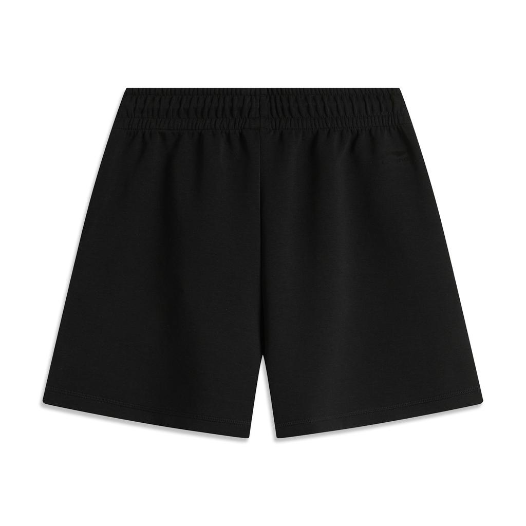 Li Ning Sports Fashion Series Solid Color Mid Waist Drawstring Soft Comfortable Five Point Casual Shorts Women shorts Black AKSU780-3