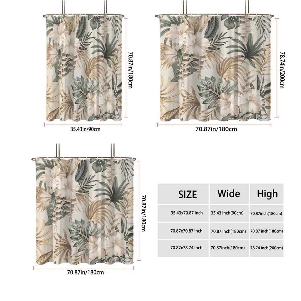 1pc Monstera Deliciosa Floral Print Shower Curtain, with 12 Hooks, Machine Washable, for Shower Partition and Privacy Protection
