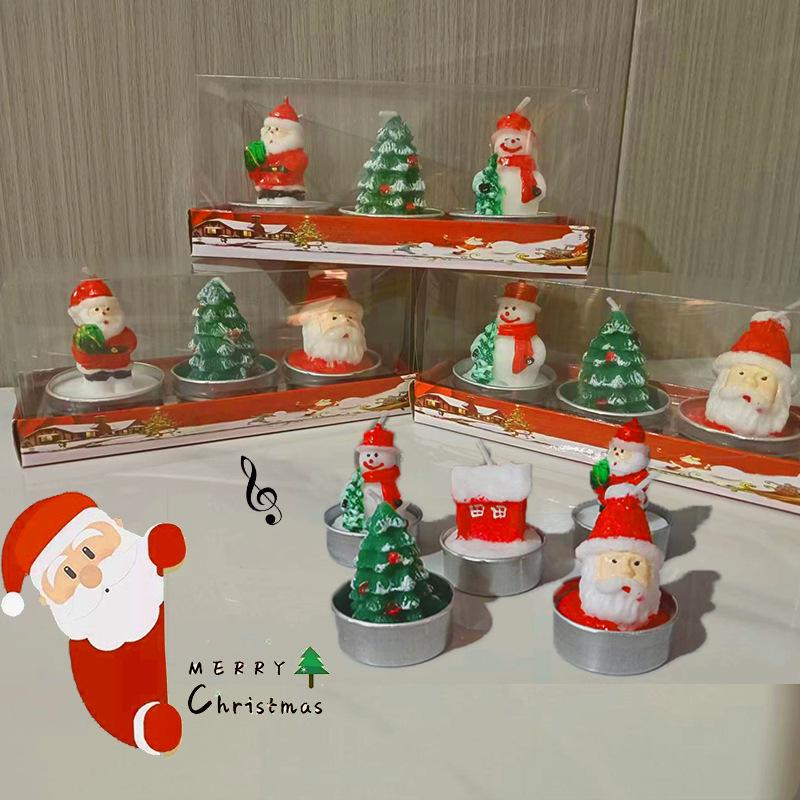 Festive Candle Set: Painted Santa Claus & Snowman for Silent Night Candlelight Dinner Decor
