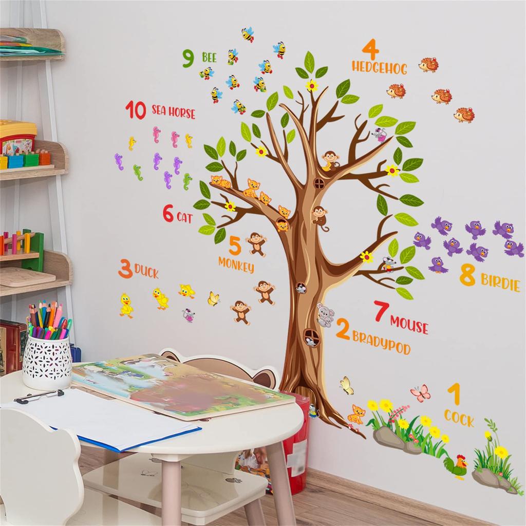 WOHAHA Wall Large Stylish Tree Wall Number Cute English Green for and Stickers, Size, Design, Decals, Recognition, Animals, Names, Leaves, Scenery,