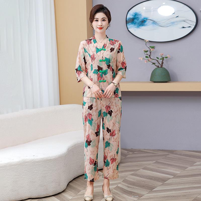 

Women s Plus Size Chiffon Two-Piece Set with Breathable Seven-Point Pants 4XL (130-145 kg)