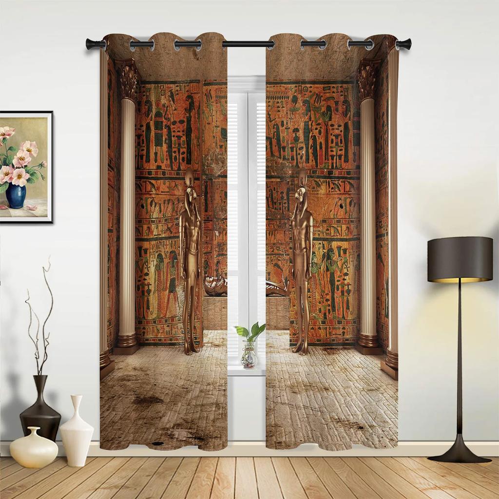 Egypt Pharaoh Yellow Mural Ancient Window Curtains Home Decoration Living Room Curtains Kid's Room Cortinas For Kitchen Bedroom