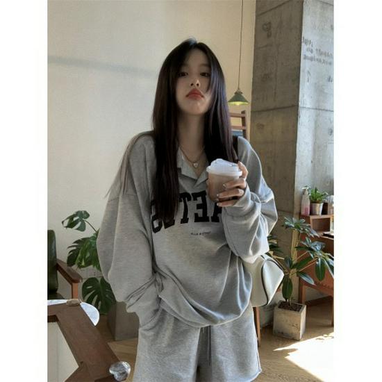 

Ретро Американская Толстовка с Воротником Поло для Похудения - Женский Повседневный Универсальный Топ BF Стиля с Длинным Рукавом для Весны и Осени 2XL (suggested for 140-160 jin) серый