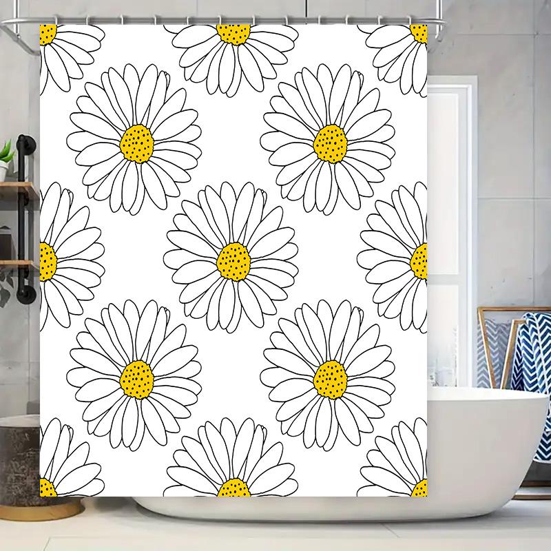 Monika Chen White Decorative Bath Shower Curtain With Simple Daisy Pattern Floral Printing Waterproof Fabric For Bathroom Decorations In Hom