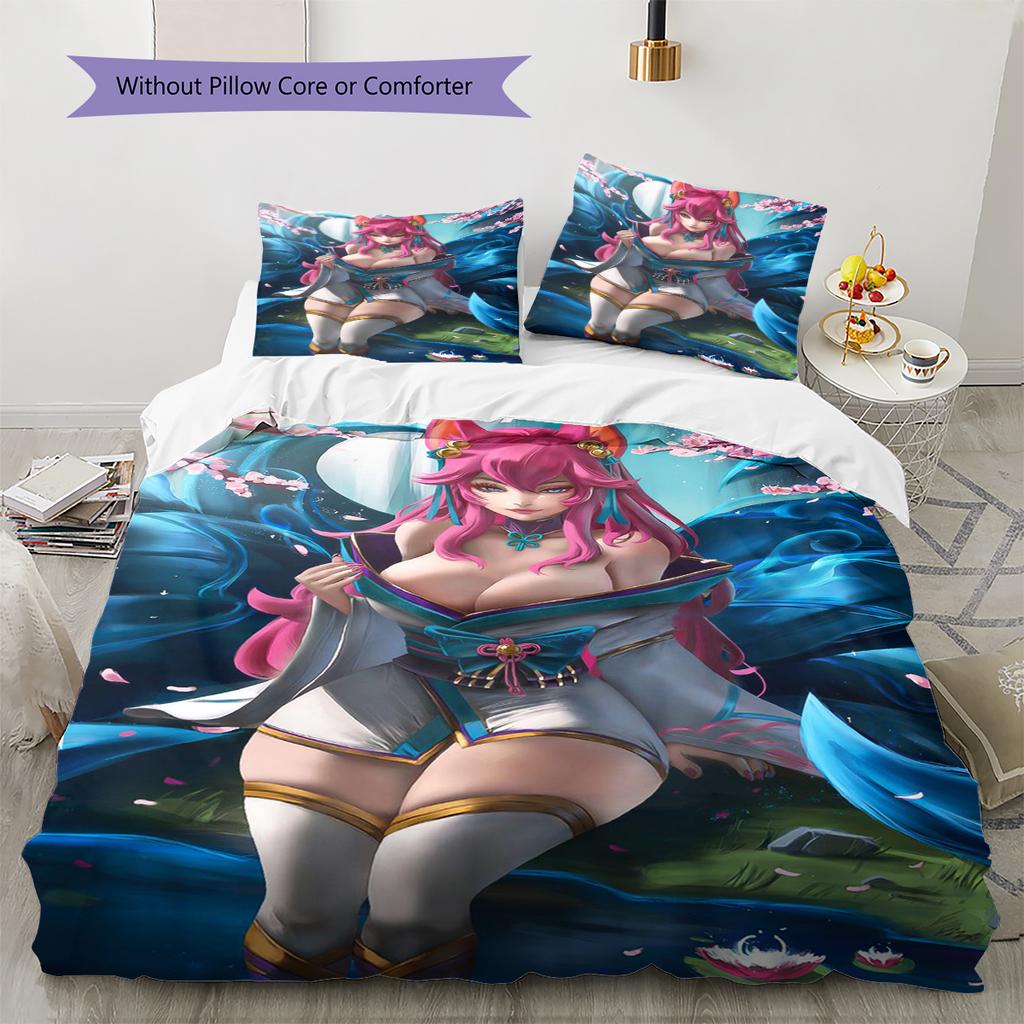 KDA Ahri Pattern Bedding Quilt Set Quilt Cover Pillowcase Home Decoration Gift (1 * duvet cover + 2 * pillowcase, without core)