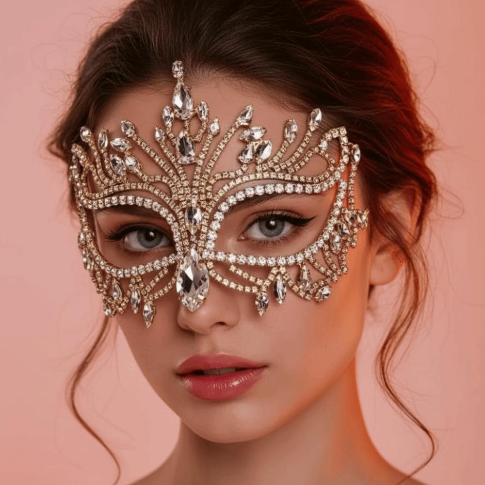 Shiny Rhinestone Crystal Mask Exaggerated Handmade Design Rhinestone Mask Jewelry Crystal Cover Halloween Mask Costume Party
