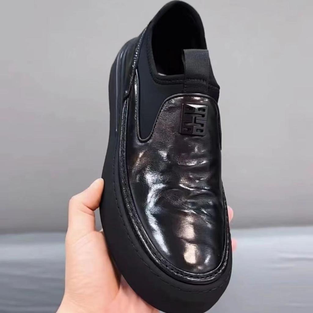 Loafers Men's 2025 Spring New Men's Shoes Platform Leather Shoes British Style Increase Round Head One Pedal Lazy Shoes Tide