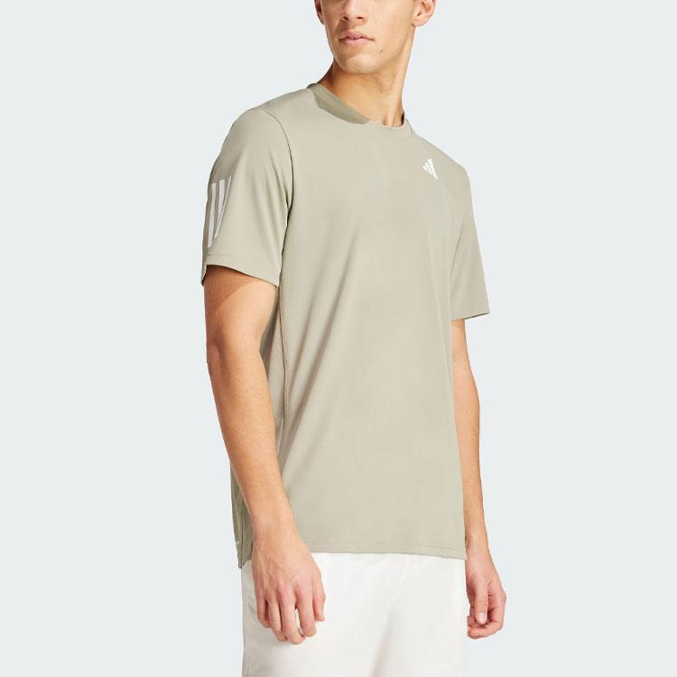 Adidas Three-Stripe Print Tennis Sport Crew Neck Short Sleeve Retro American T-Shirt Men Tops Pebble-Silver-Gray IY3217