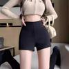 Women's Black High-Waisted A-Line Bootcut Shorts - Sexy, Hip-Lifting, Side Zipper for Spring & Autumn 2024