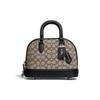 Signatur-Canvas Mini Dome Tasche Beige Schwarzer Lederbesatz Silberne Beschläge Täglich Party CE740-LHUW7