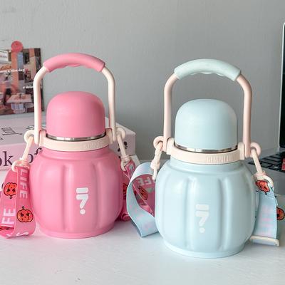 High-value Pumpkin Thermos Cup, Portable Stainless Steel Water Cup, Outdoor Carrying Rope Children's Water Cup
