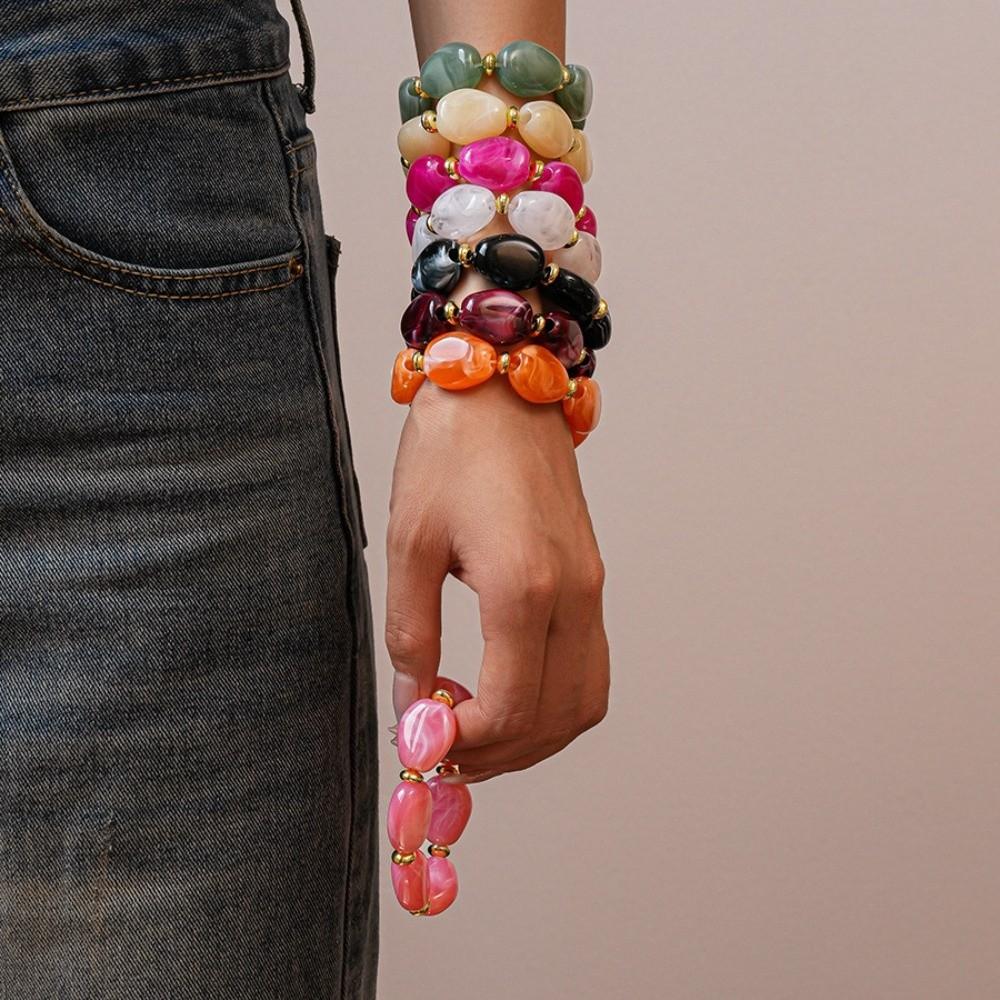 Bohemian Acrylic Bangle Smudging Retro Hand Ring Temperament Irregular Wide Bracelet Gift