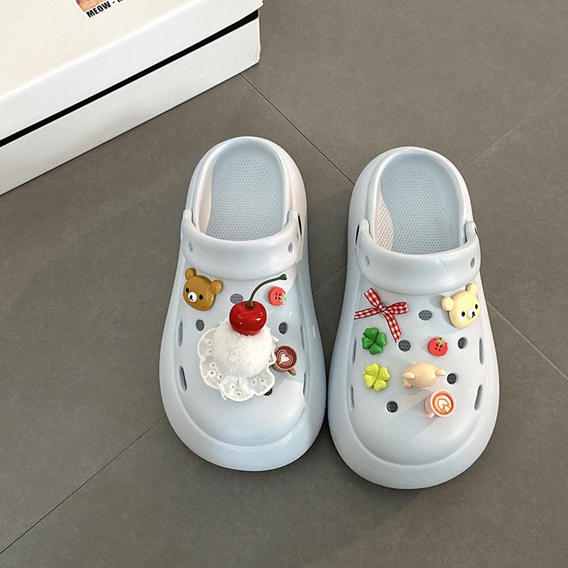 Fashion thick-soled hole shoes women's spring and summer new bag head cool slippers women's cartoon one-pedal slippers