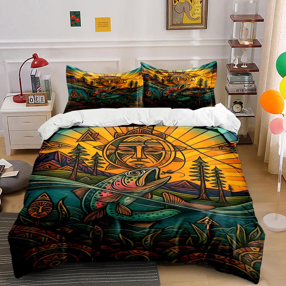 

Sun, fish, trees, mountains. Bedding sets Duvet cover sets Duvet covers Pillowcases(1 * Duvet Cover 2 * Pillowcases, without duvet insert) 135x200cm