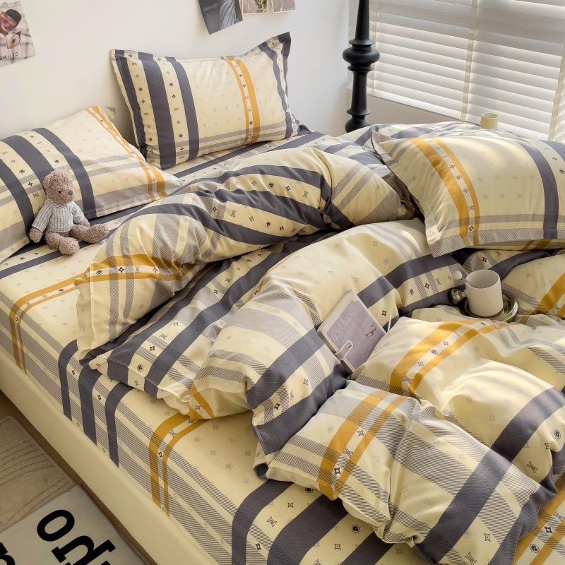 4Pcs Set Class A Maternal Infant Grade Small Fresh Grinding 4-Pcs Set Skin-Friendly Bed Sheet Washed Cotton Quilt Cover Dormitory 3-Piece Set