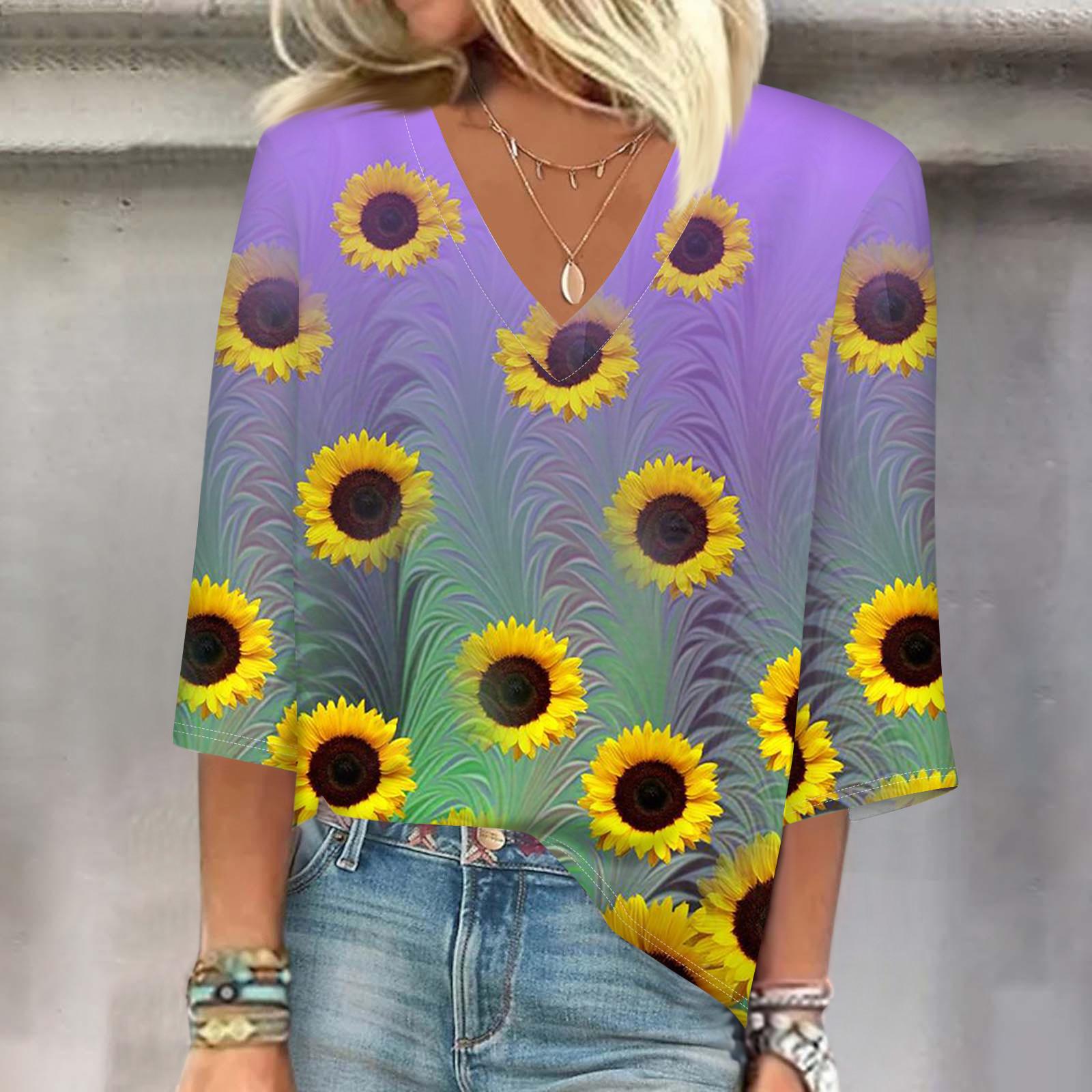 

Женский модный свободный топ с квадратным вырезом, короткими рукавами и топом с цветочным принтом XL фиолетовый