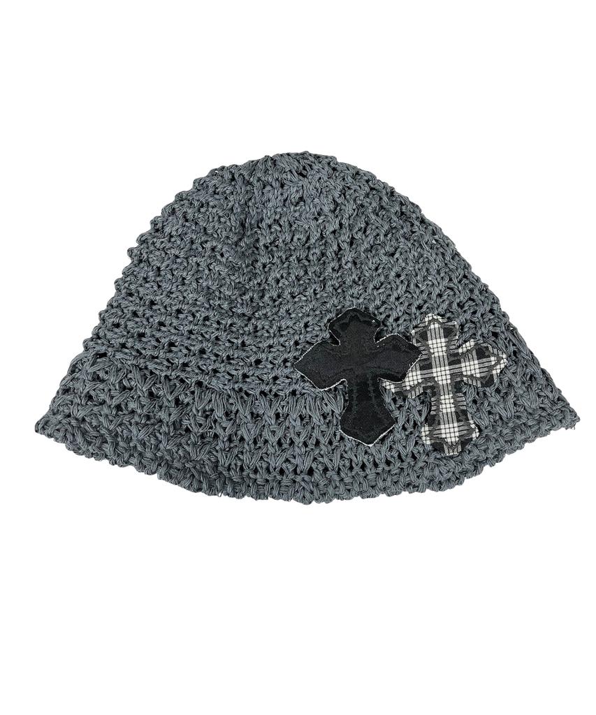 SK8ER ROCK Cross Knit Bucket Hat ((Gray))
