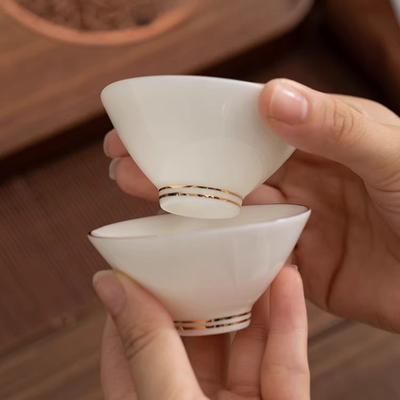 Mutton Fat Jade Gold Painted Hat Cup Ceramic Kung Fu Small Tea Cup Tea Bowl Single White Porcelain Tea Cup