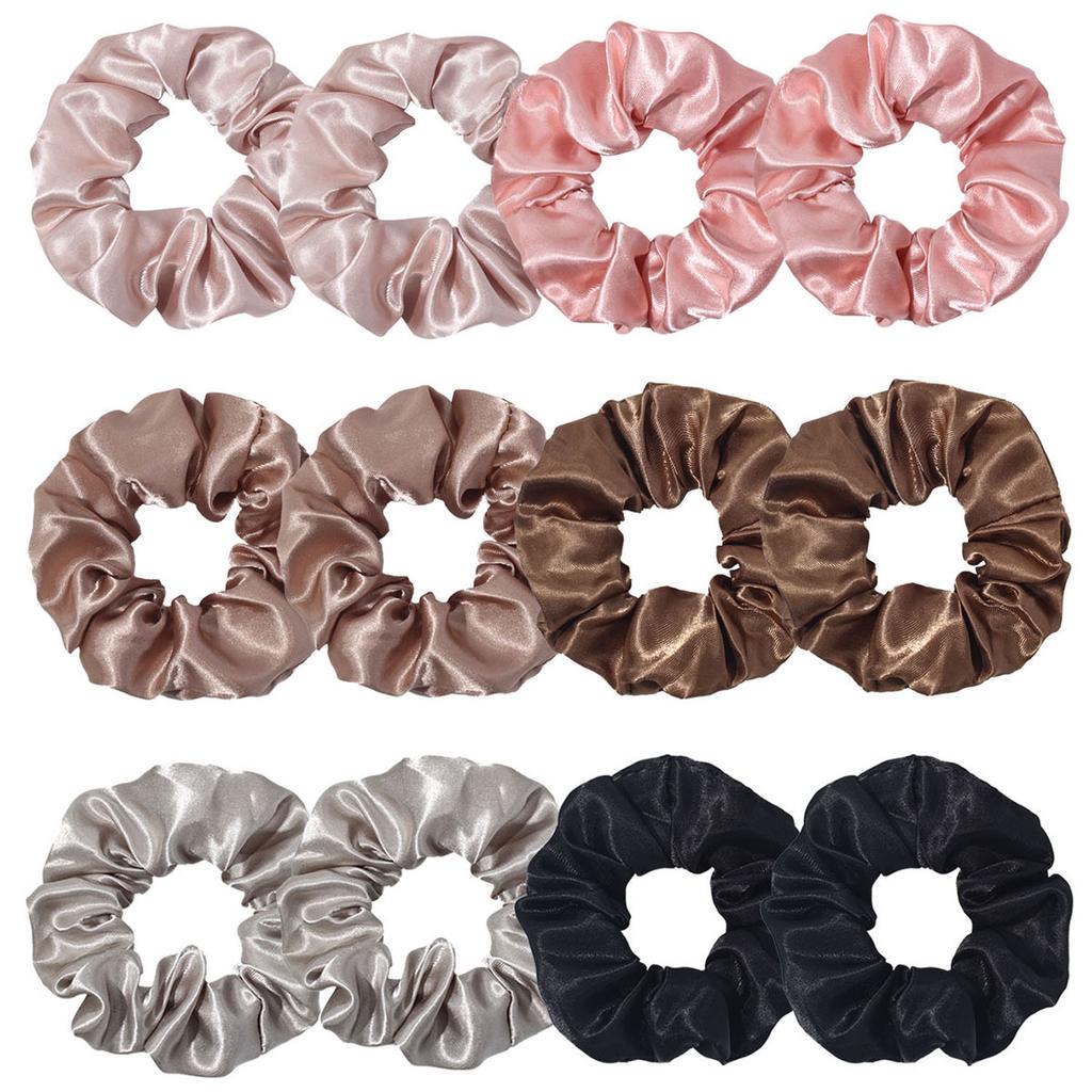 12pcs Colorful Satin Hair Bands for Intestine, Hair Accessories, Hair Coils, Horse Tail Hair Pieces, Beautiful and Informal for