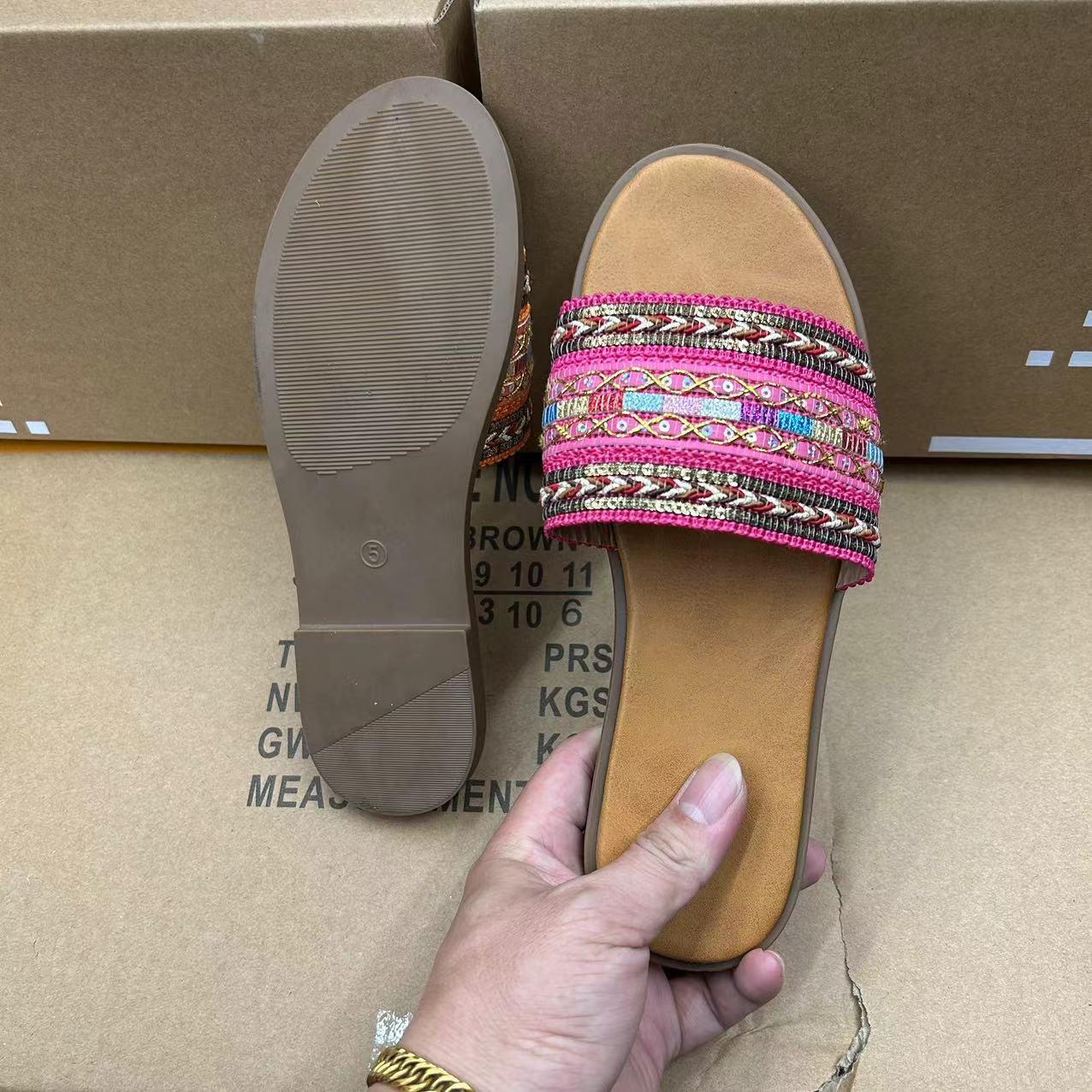 

Модные женские тапочки в богемном стиле, модные летние туфли на плоской подошве для отдыха на открытом воздухе, повседневные легкие пляжные тапочки 37