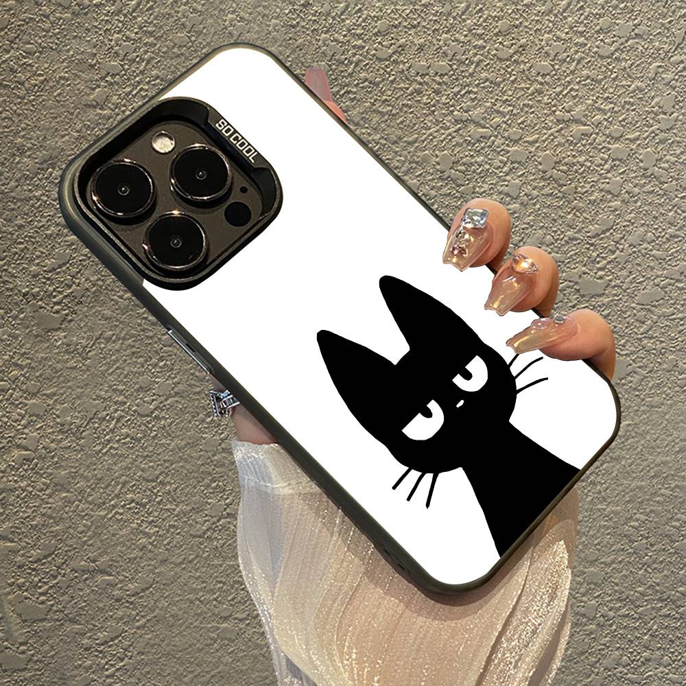 Cute Black Cat Phone Case For IPhone 16 15 Plus 14 13 12mini 11Pro Max Candy Matte Shockproof Back Cover