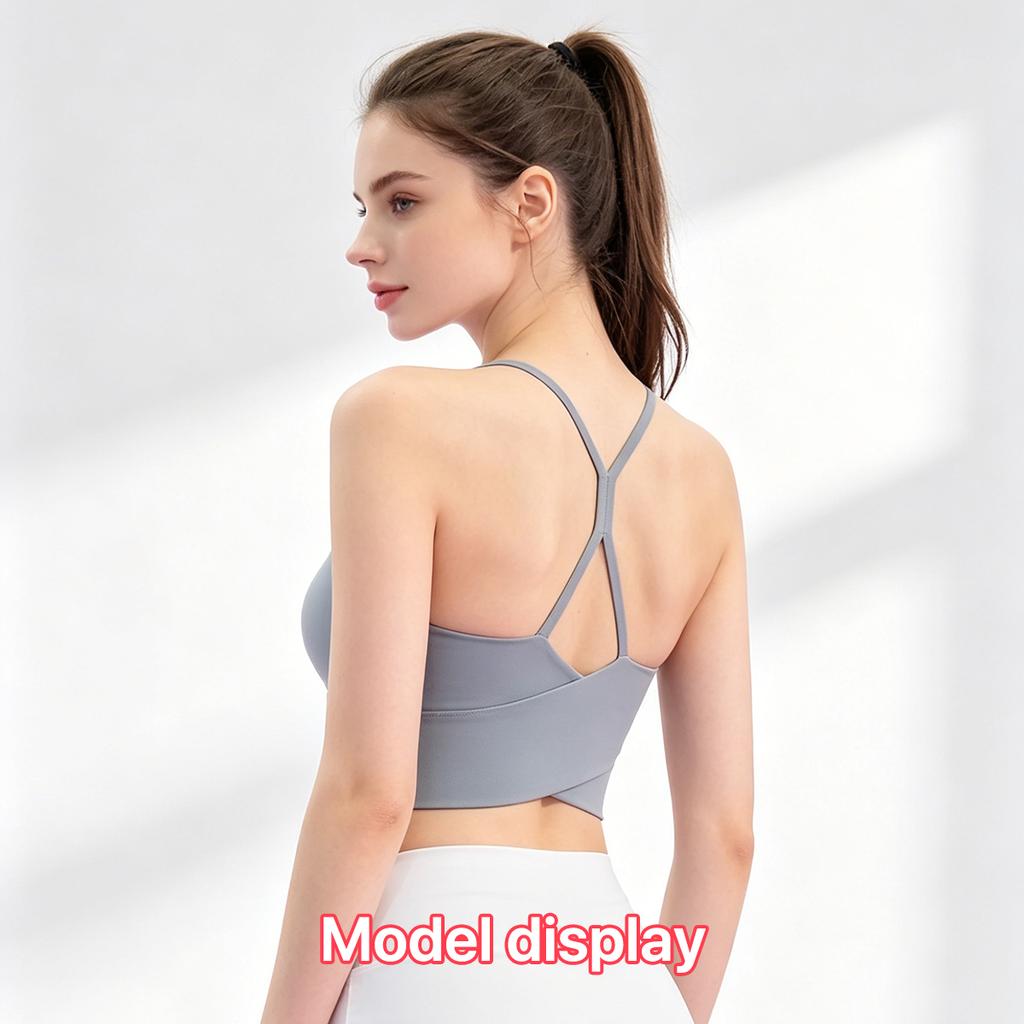 Women Stylish Cross Back Yoga Tank Top with One-piece Chest Pads, Elastic Comfort Workout Bra, Light Support Activewear for Sports and Outdoor