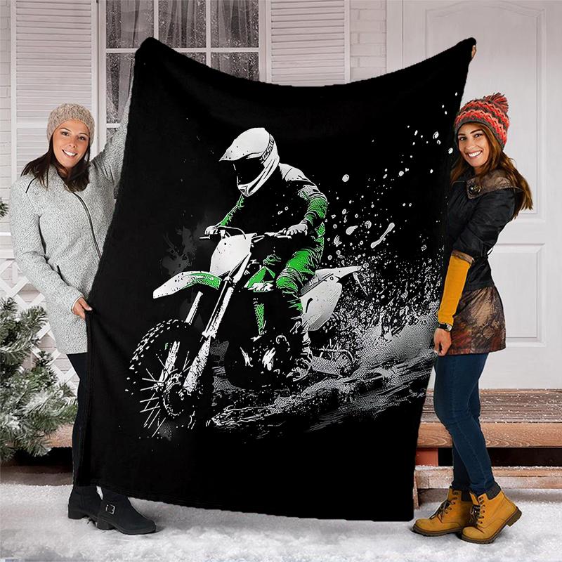 Coperta a Tema Stampata con Motivi di Moto da Fuoristrada - Perfetta per Divano, Letto, Viaggi e Uso Esterno | Lavabile in Lavatrice, Accogliente e Resistente.