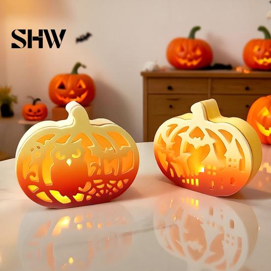 Easy Demoulding Silicone Molds 1 Set Halloween Pumpkin Lampshade Mold, DIY Hollow Ambient Mold Box Gypsum Cement Epoxy Resin Casting for Crafts Shaped