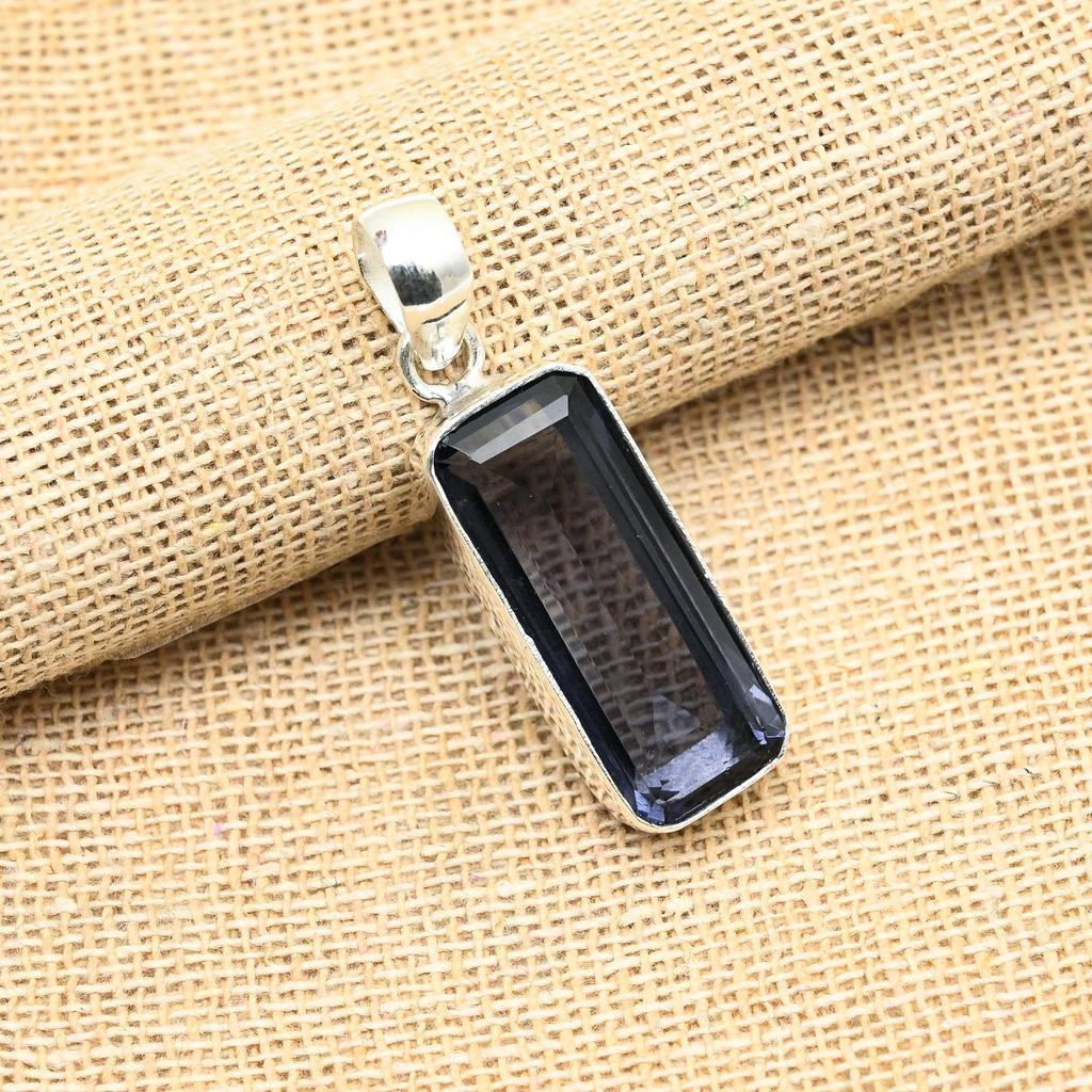 Exquisite Iolite Gemstone Handmade 925 Solid Sterling Silver Jewelry Pendant For Women