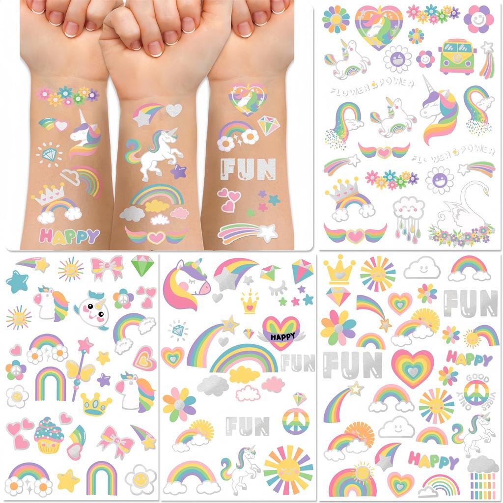 Children's Cartoon Rainbow Tattoo Girl Boy Tattoo Cute Flower Unicorn Birthday Party Sticker